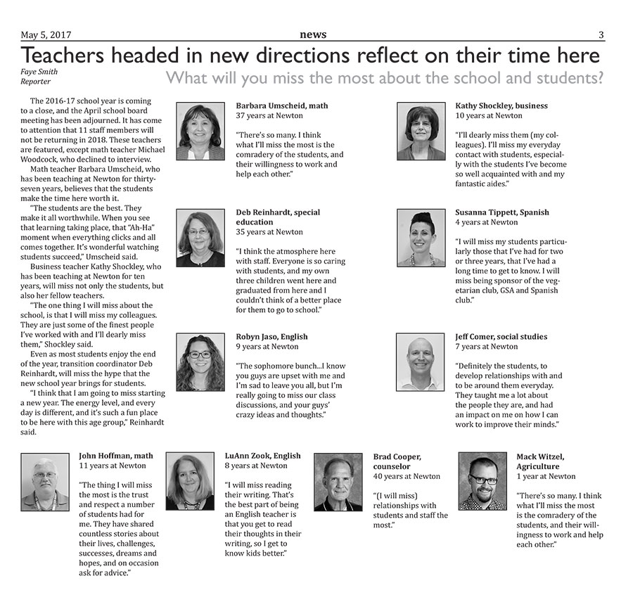 Teachers headed in new directions reflect on their time here