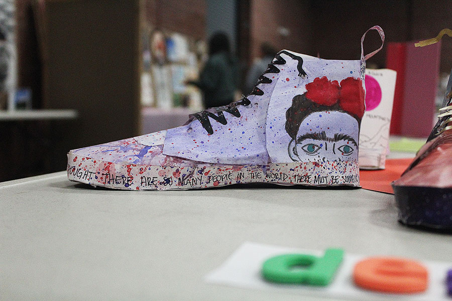 Students from drawing and painting II showcase their personalized converse at the Art Show. 