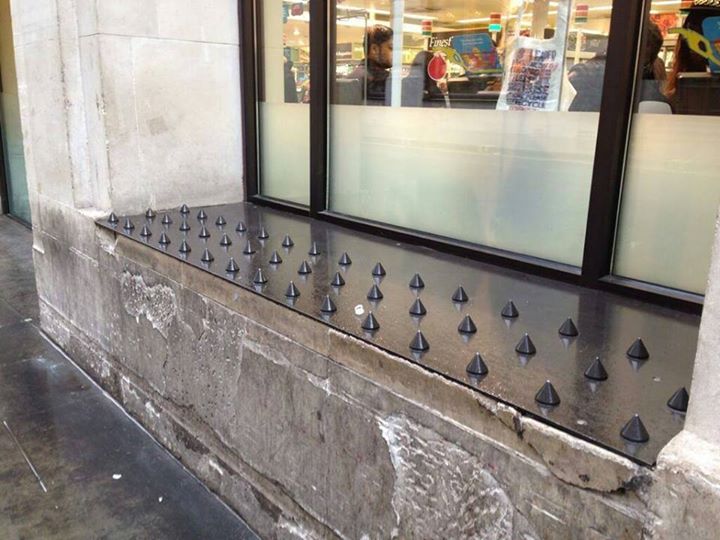 Spikes were put here to prevent people from sleeping outside of businesses.