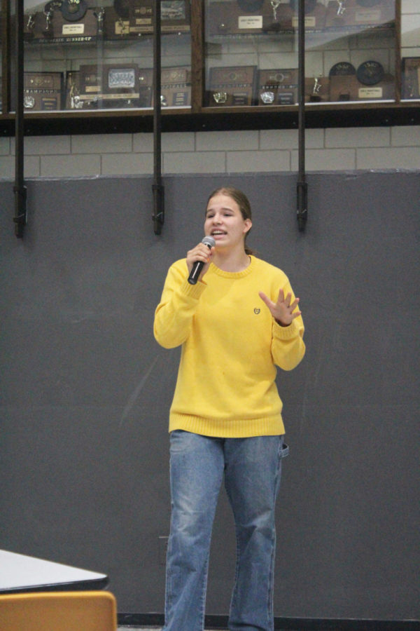 Freshman Anne Koontz sings and dance to Our Song by Taylor Swift.