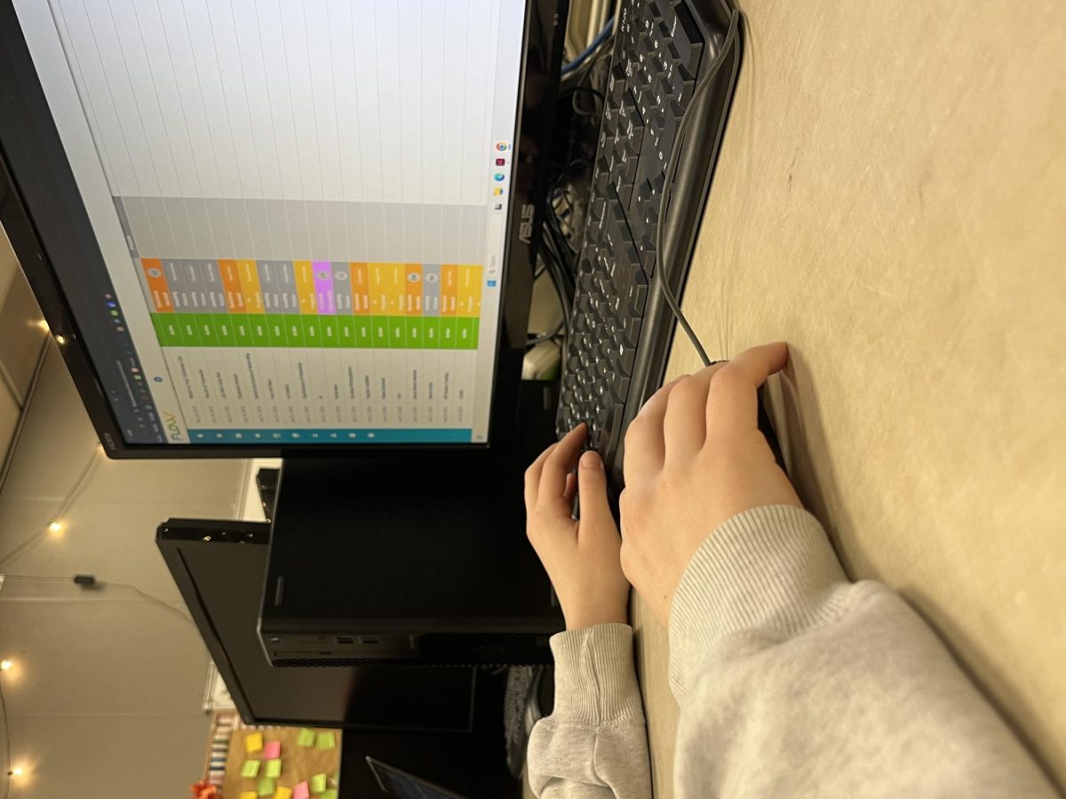 A News Magazine student takes a glance at their upcoming stories.