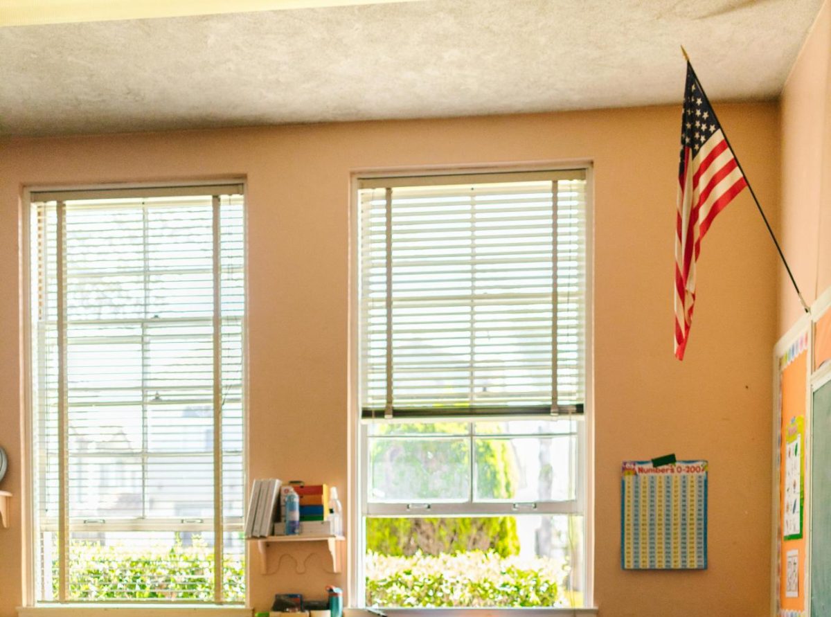 Stripes of honor: The flag that greets some students every morning.